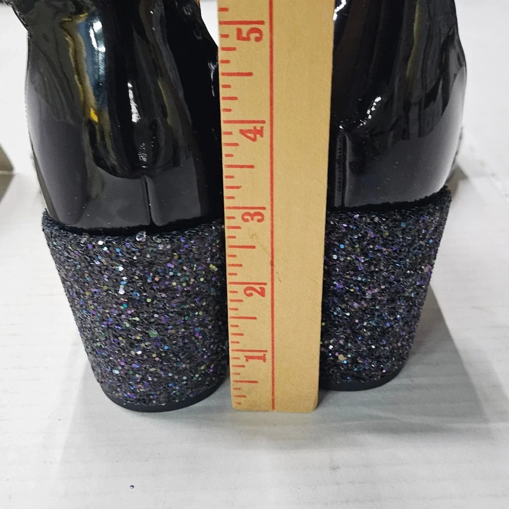 Marc Fisher Safia Black Patent Glitter Block Heel Sandals 8.5M‎ QMSAFIA NEW